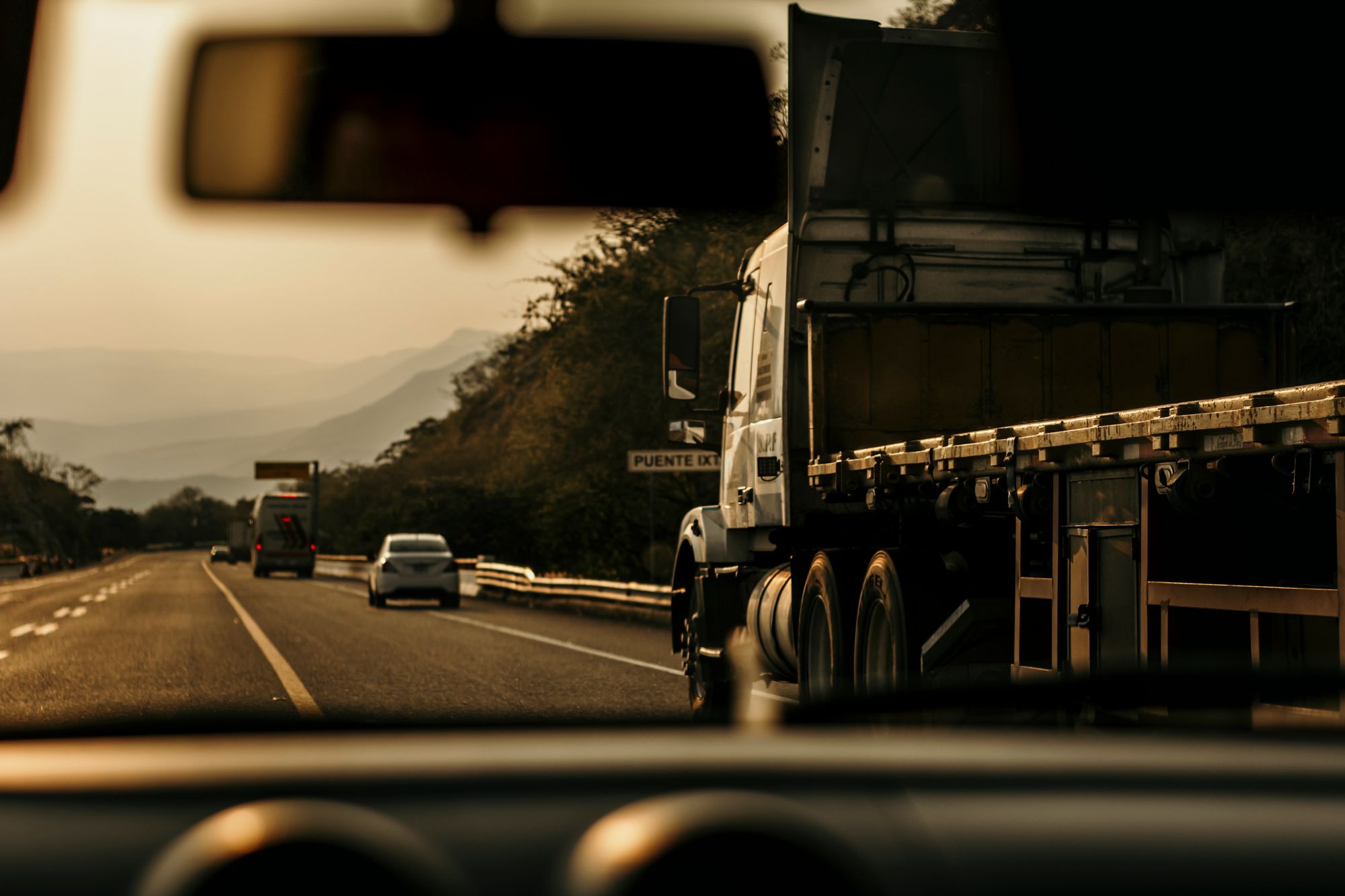 A semi truck at golden hour
